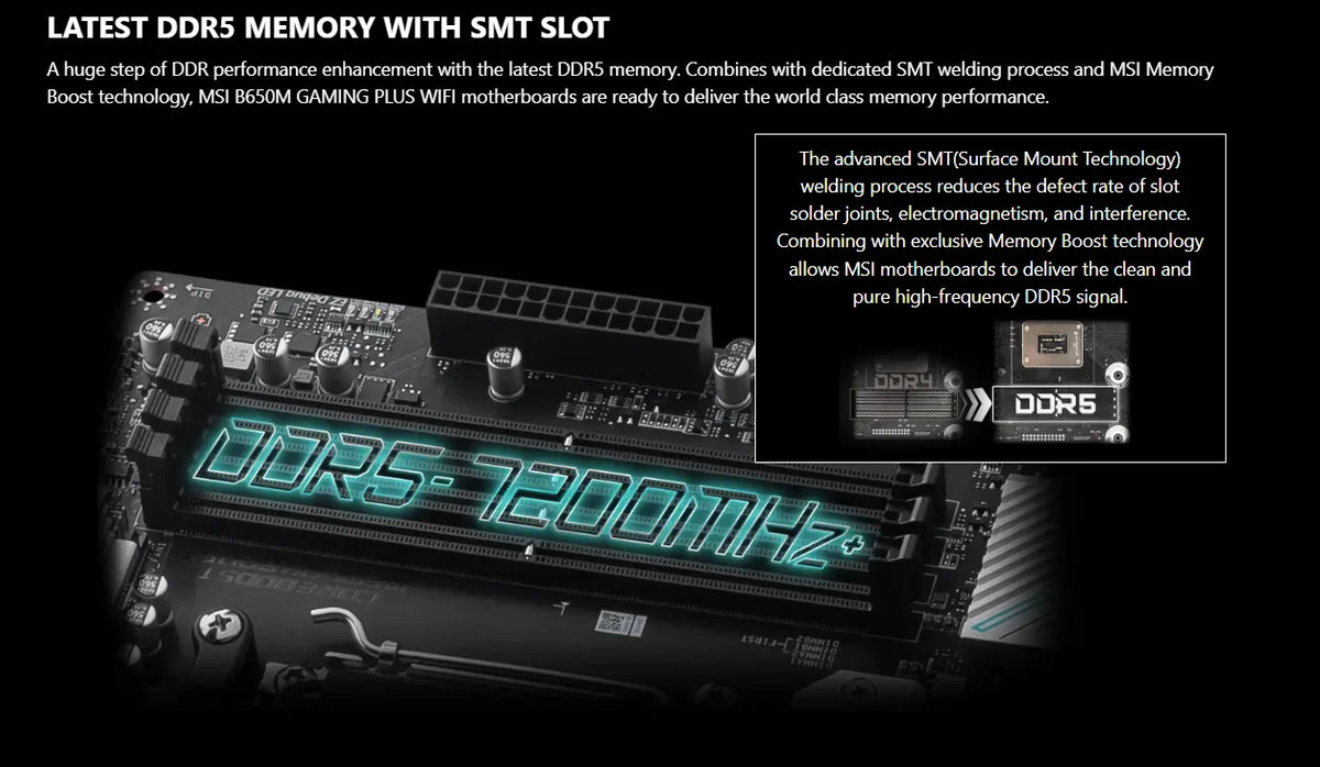 MSI B650M GAMING PLUS WIFI AMD AM5 Motherboard | DDR5 7200+MHz | Ryzen 7000 / 8000 - Gamers Point Bahrain