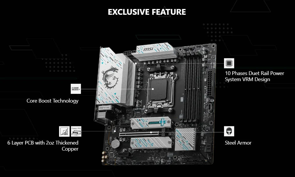 MSI B650M GAMING PLUS WIFI AMD AM5 Motherboard | DDR5 7200+MHz | Ryzen 7000 / 8000 - Gamers Point Bahrain