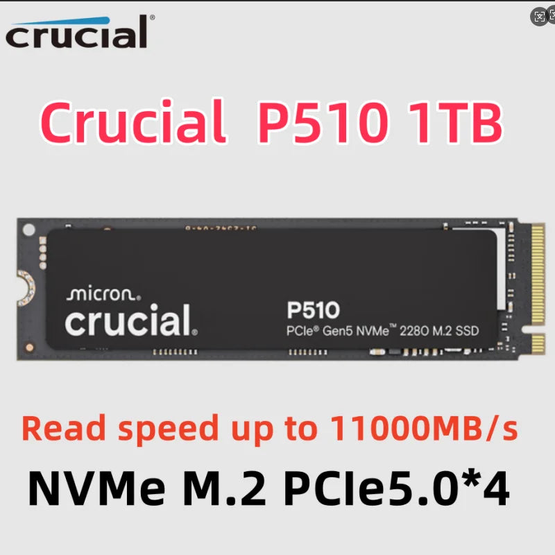 Crucial P510 1TB Gen5 NVMe SSD, Up to 11,000 MB/s PCIe 5.0 M.2 2280 Internal Solid State Drive, for Laptop/ Desktop,OEM package
