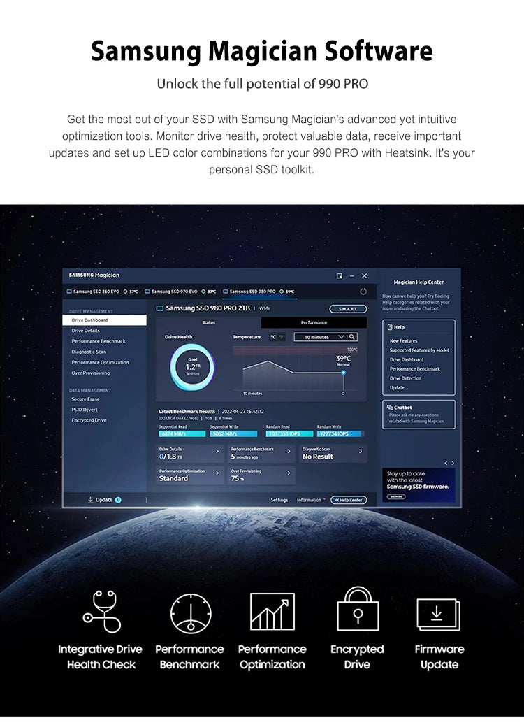 SAMSUNG 990 PRO SSD 4TB PCIe 4.0 M.2 2280 Internal Solid State Hard Drive for High End Computing Gaming Heavy Duty Workstation