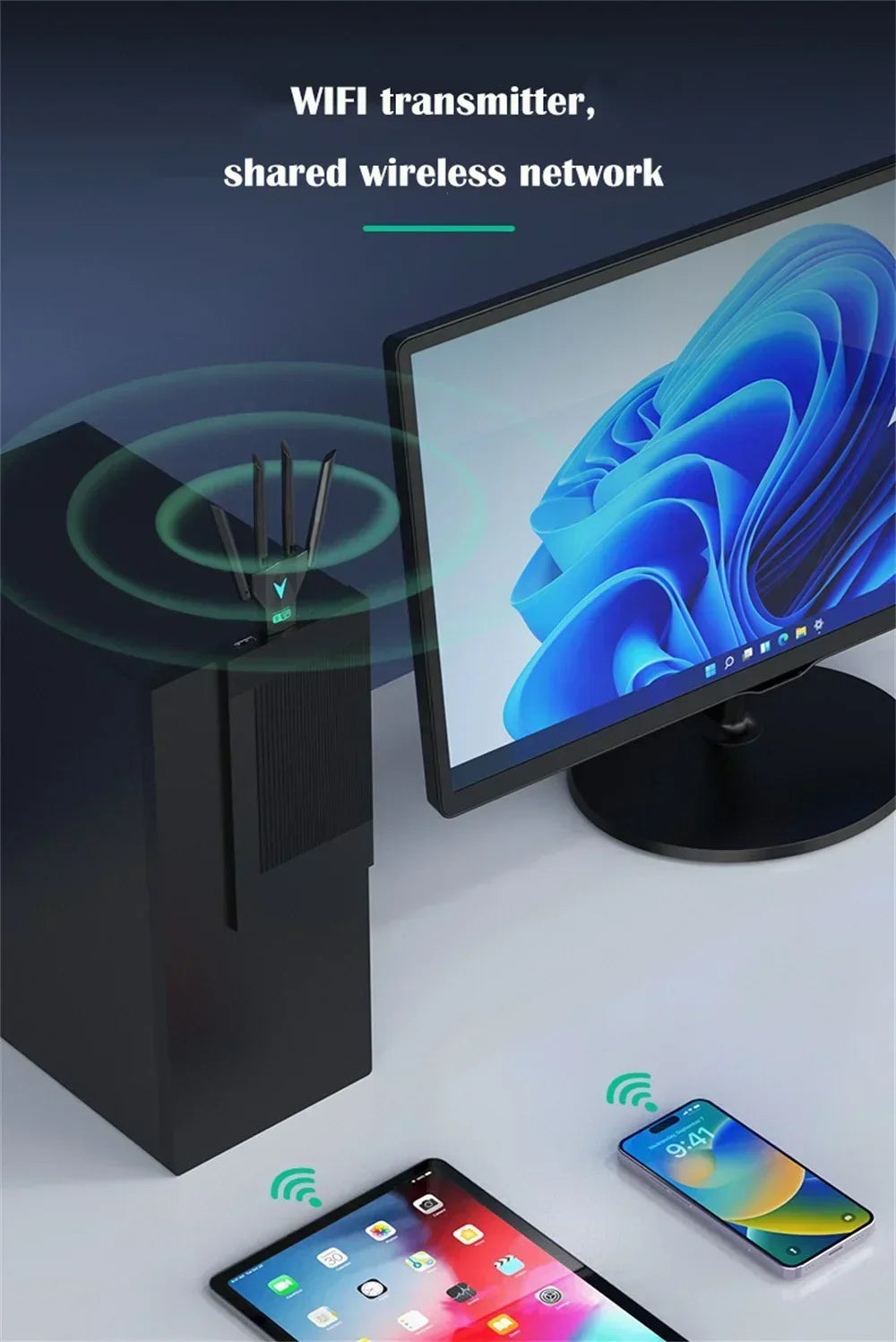 WIFI 1300Mbps Dual-Band USB 3.0 Wi-Fi Adapter (4 Antennas) | Gamers Point Bahrain 1300