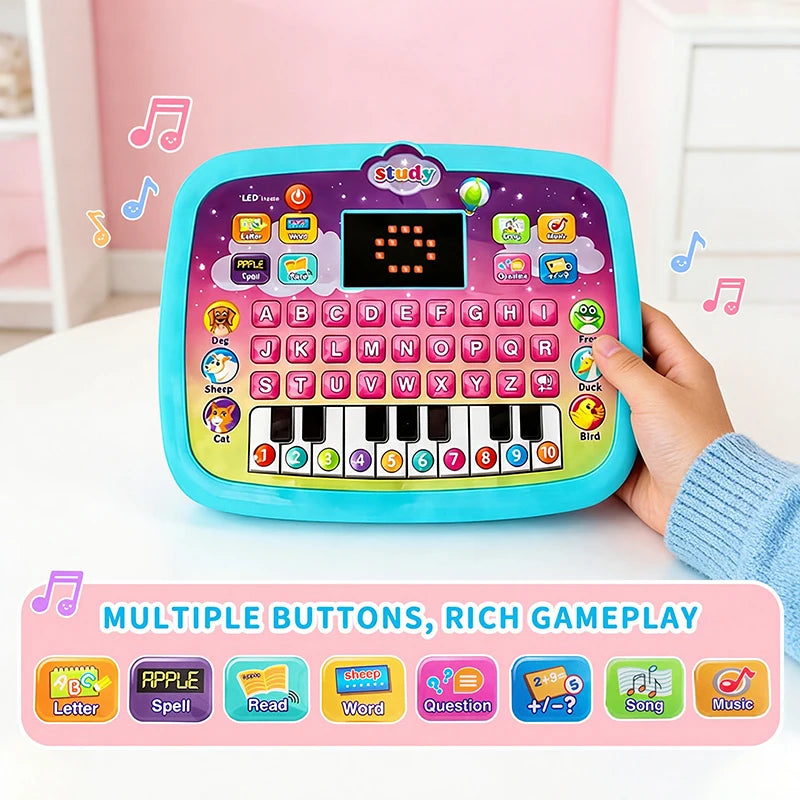 Interactive Educational Tablet PC Toy for Kids, LED Kids Tablet with Number & Alphabet Learning