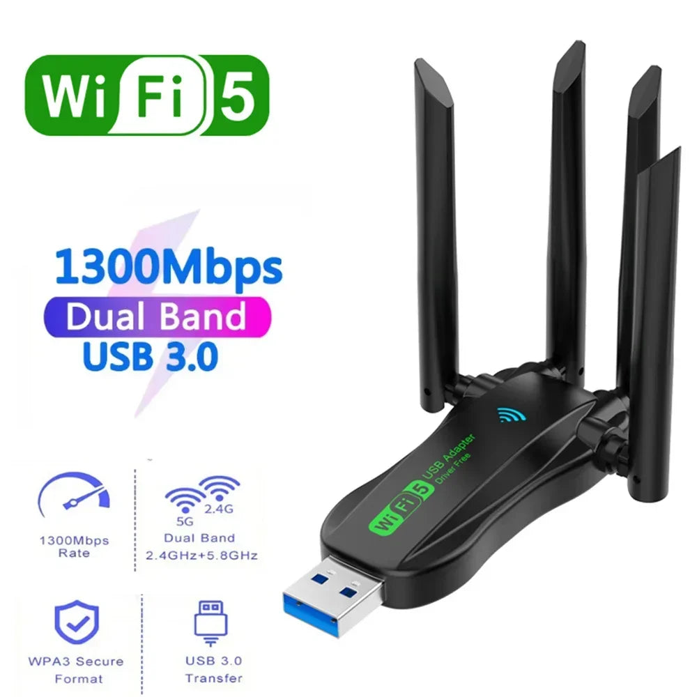 WIFI 1300Mbps Dual-Band USB 3.0 Wi-Fi Adapter (4 Antennas) | Gamers Point Bahrain 1300