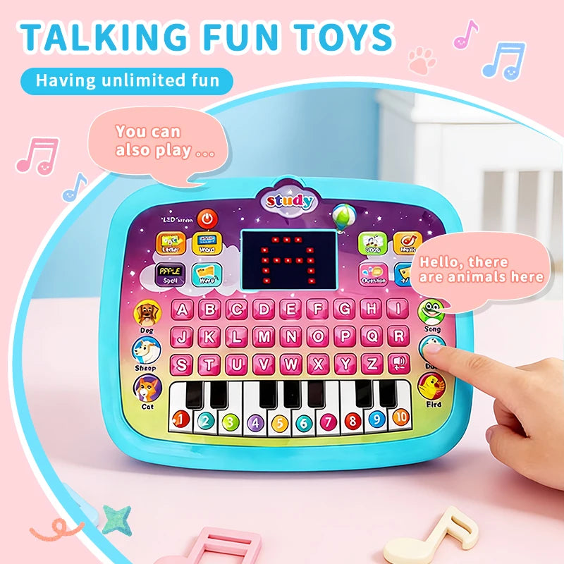 Interactive Educational Tablet PC Toy for Kids, LED Kids Tablet with Number & Alphabet Learning
