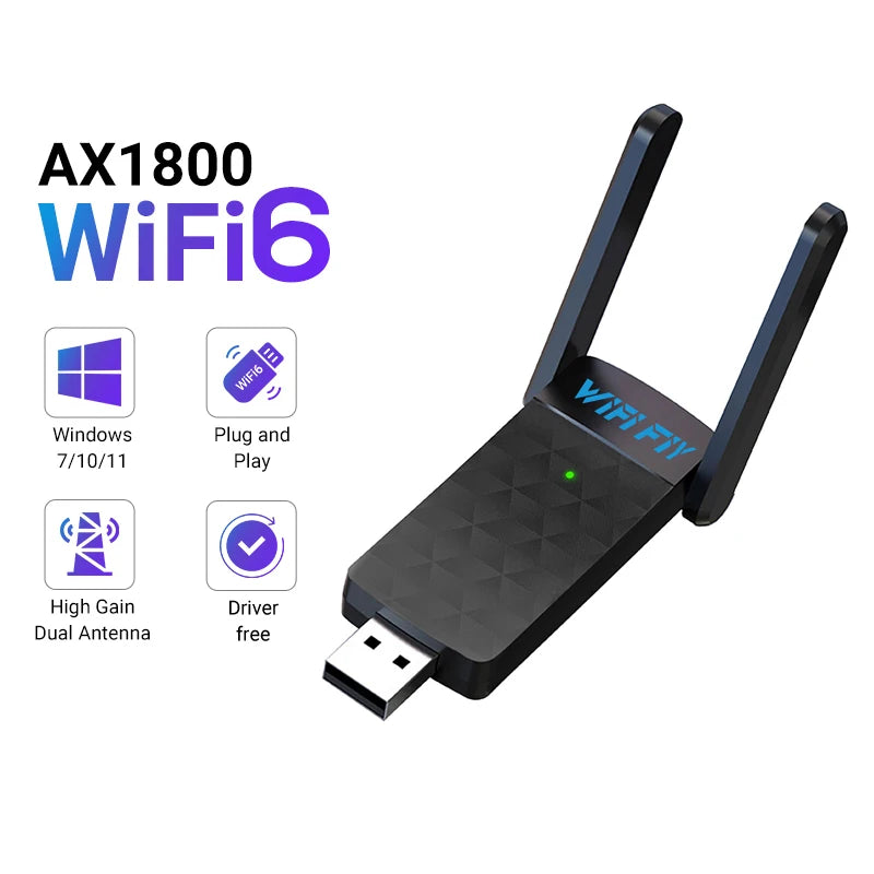1800Mbps WiFi 6 USB Adapter 5G/2.4GHz USB3.0 Wi-fi Dongle Wireless 802.11ax Network Card High Gain Antenna For Windows 10 11