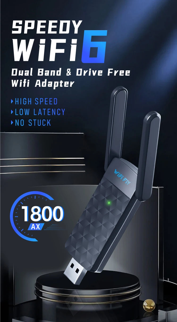 1800Mbps WiFi 6 USB Adapter 5G/2.4GHz USB3.0 Wi-fi Dongle Wireless 802.11ax Network Card High Gain Antenna For Windows 10 11