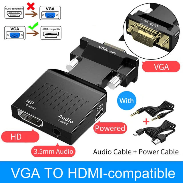 HDMI-compatible to VGA Adapter with 3.5mm Audio Cable For PC Laptop TV Box Projector HD 1080P VGA to HDMI-compatible Converter - bahrain congdi connector  Gamers Point