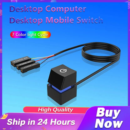 Computer Desktop Switch 2m Colorful LED Lights PC Motherboard External Start Power On/Off Button Extension Cable for Home Office - BAHRAIN