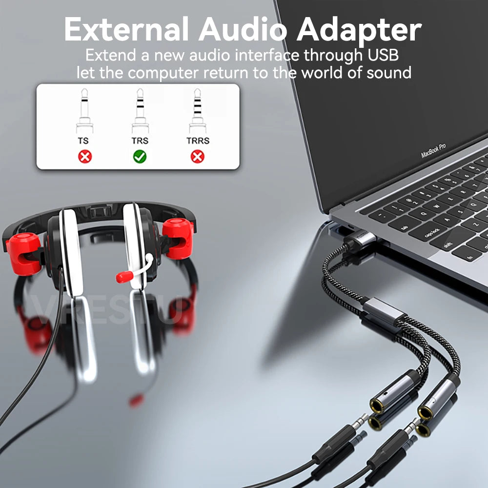 USB External Sound Card Jack 3.5mm Female USB Audio Adapter Headphone Micphone Sound Adaptor for Macbook Computer Laptop PC PS5 - CONNECTOR Gamers Point 3.500 