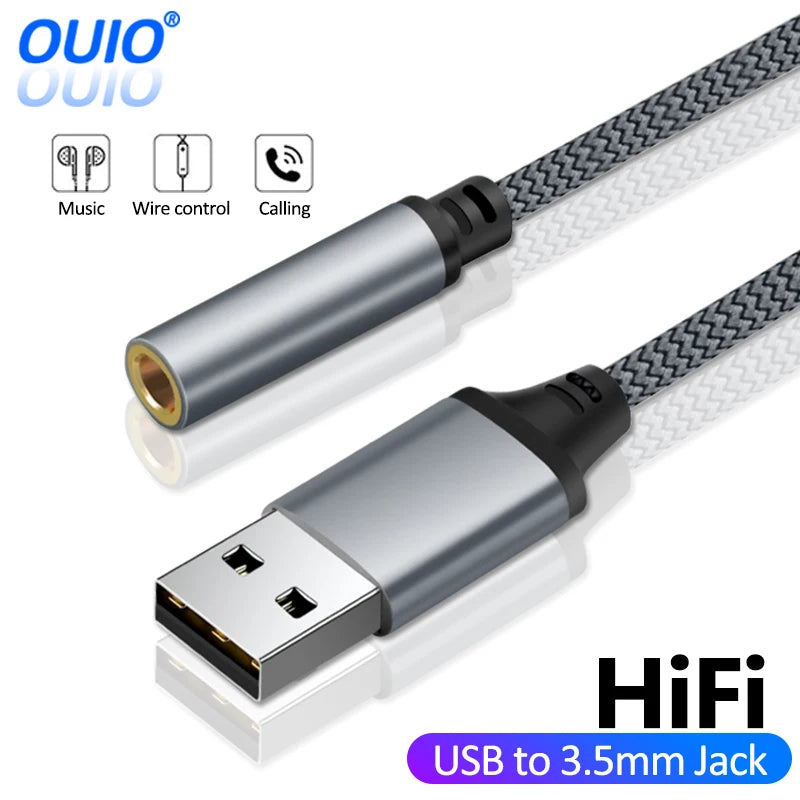 USB to 3.5mm Jack Female Audio Cable Headphone Micphone External Sound Card Adapter for PC Laptop AUX HiFi Audio Extension Cable - BAHRAIN