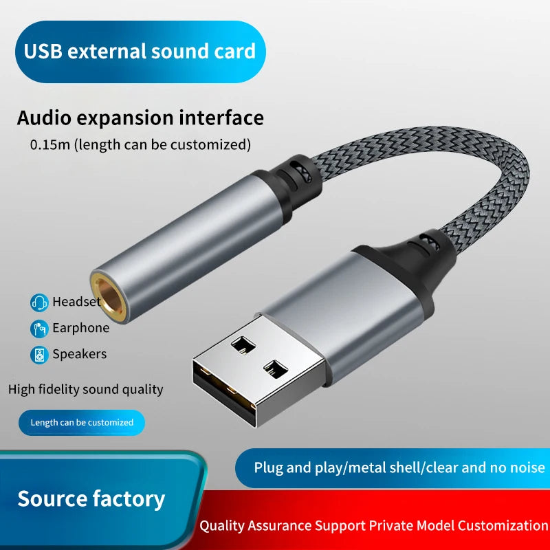 USB to 3.5mm Jack Female Audio Cable Headphone Micphone External Sound Card Adapter for PC Laptop AUX HiFi Audio Extension Cable - BAHRAIN