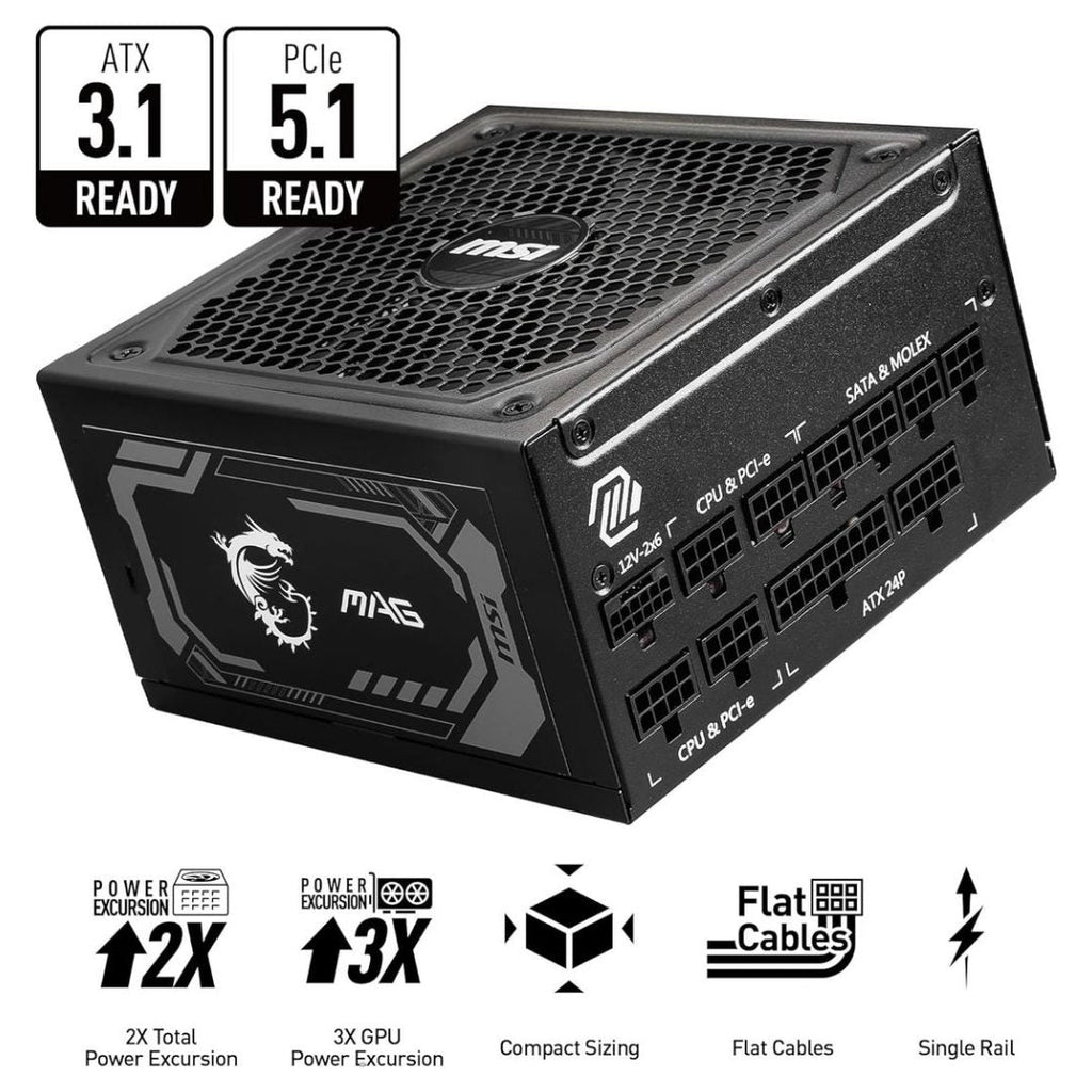 MSI MAG A1250GL PCIE5 Power Supply - 1250W 80 PLUS Gold Fully Modular ATX 3.0 | Gamers Point Bahrain