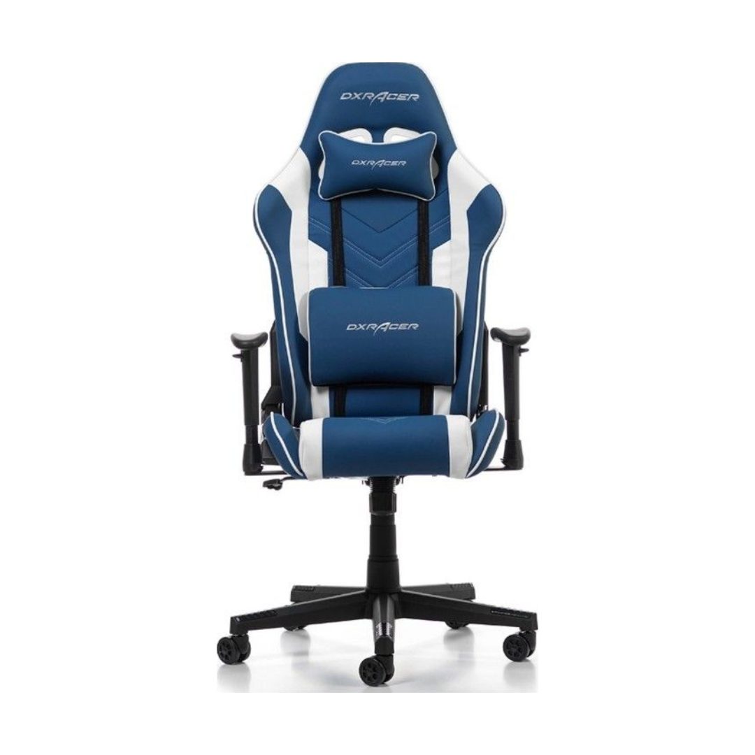 DXRacer Prince P132 Ergonomic PU Leather Gaming Chair Blue/White Gaming Chair - Gamers Point Bahrain