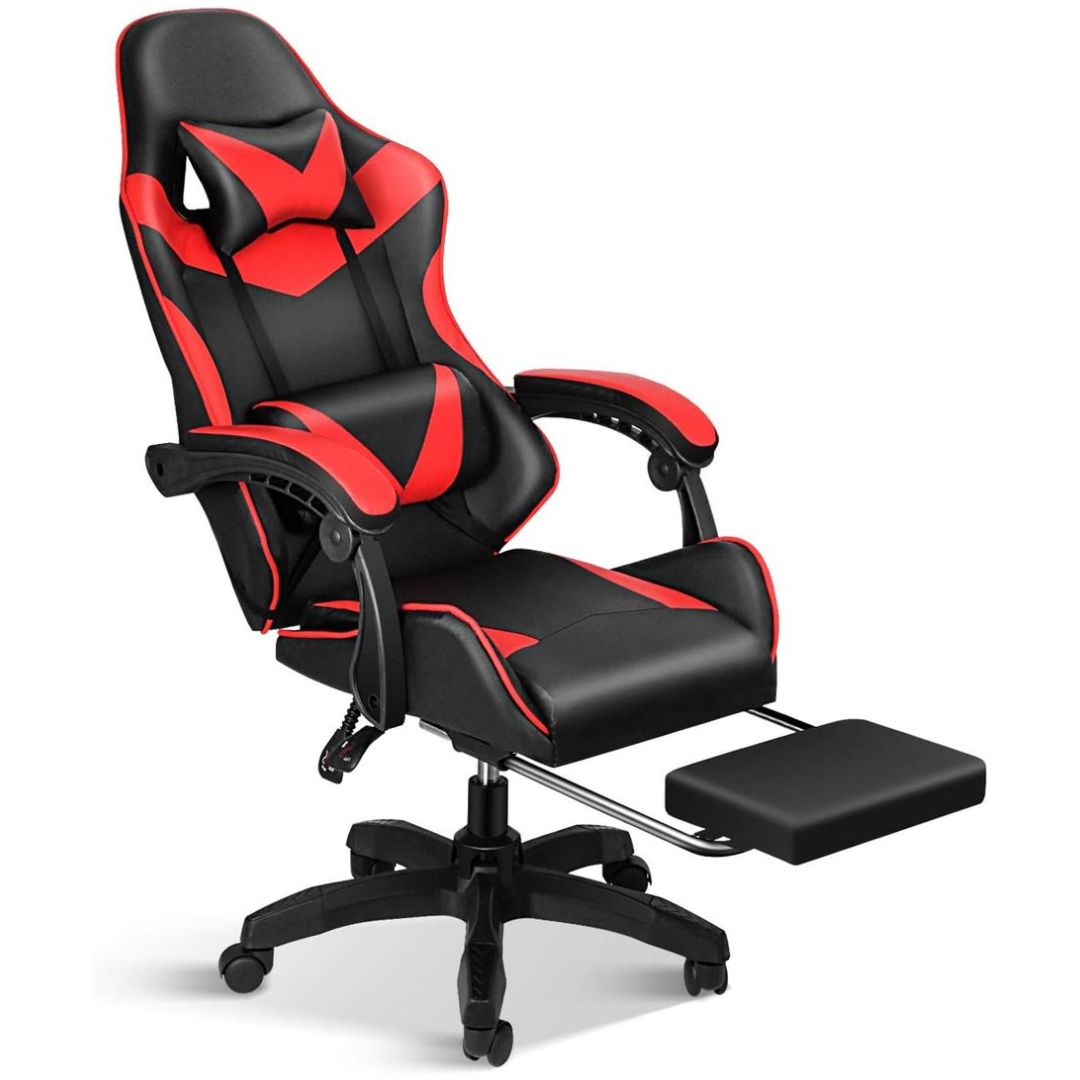 Budget Gaming Chair with Footrest Black and Red Ergonomic Seat Gaming Chair - Gamers Point Bahrain