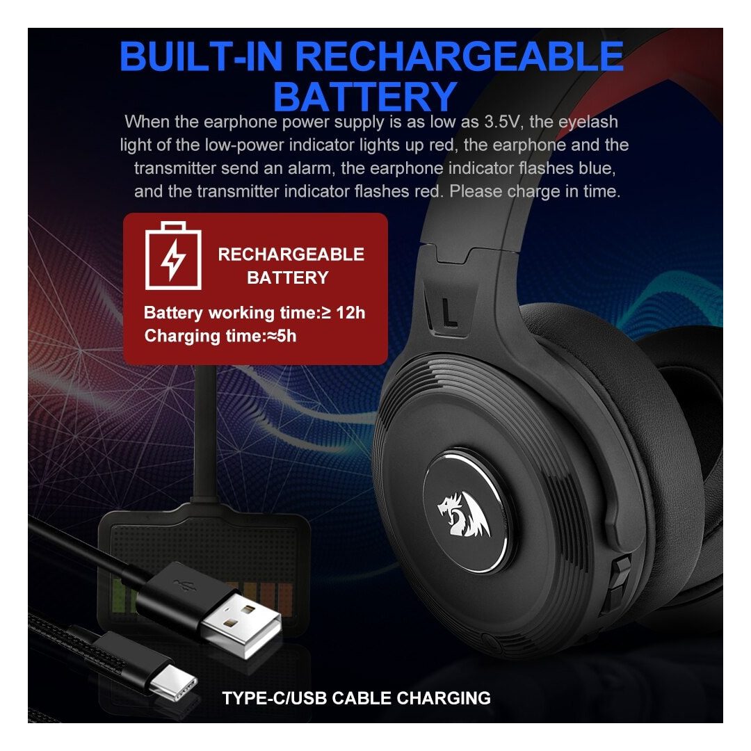 Redragon H818 PRO PELOPS Pro Wireless / AUX Virtual 7.1 Surround Gaming Headset - GPC Headset Gamers Point 38.000 