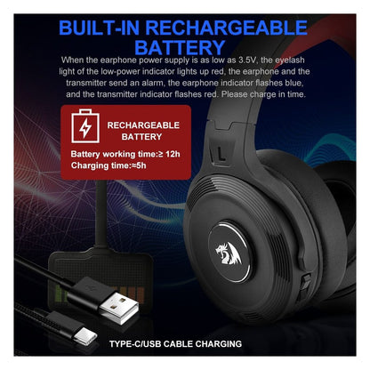 Redragon H818 PRO PELOPS Pro Wireless / AUX Virtual 7.1 Surround Gaming Headset - GPC Headset Gamers Point 38.000 