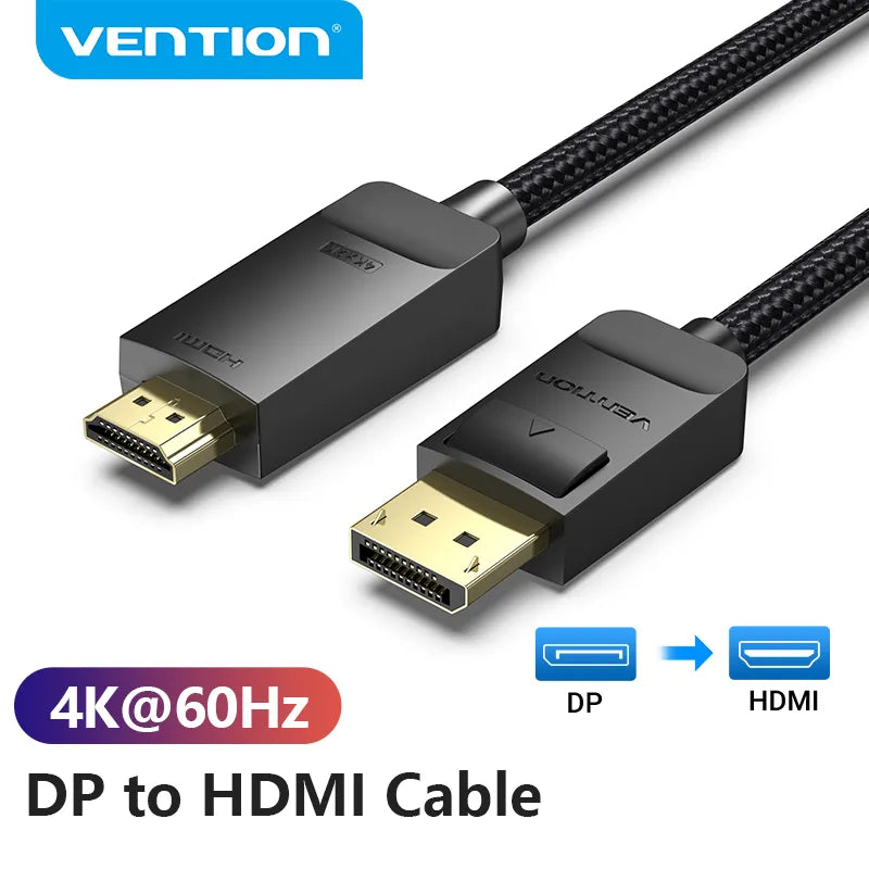 Vention Display Port to HDMI 4K 60Hz DP to HDMI Cable for PC Laptop HDTV Monitor Projector Video Audio Cable DisplayPort to HDMI - BAHRAIN CABLE Gamers Point 15.000 