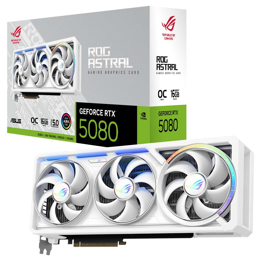 Manufacturer product photo of ASUS ROG Astral RTX 5080 White OC graphics card