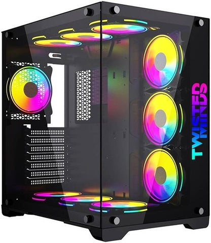 Twisted Minds Bullet-07 Mid Tempered Glass Mid Tower ATX Gaming PC Case, Pre Installed 4x 120mm ARGB Fans, Up to 360mm AIO, 3.5″ HDD* 2 + 2.5″ SSD* 2