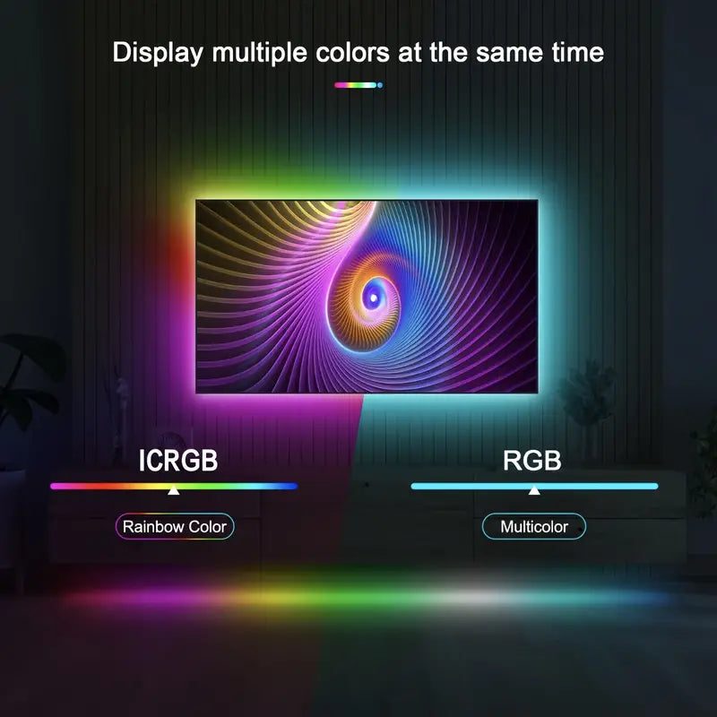 LED Light With ICRGB, TV Background Light, With APP And 3-key Controller, DIY Multi-mode Dimming, Music Synchronization, Suitable For Creating Atmosphere On PC, TV, Bedroom, Dining Room, Living Room, Gaming Room, Bar, Party, Etc.Including 99.97cm-10.0mete Smart Lighting Gamers Point 5.000 