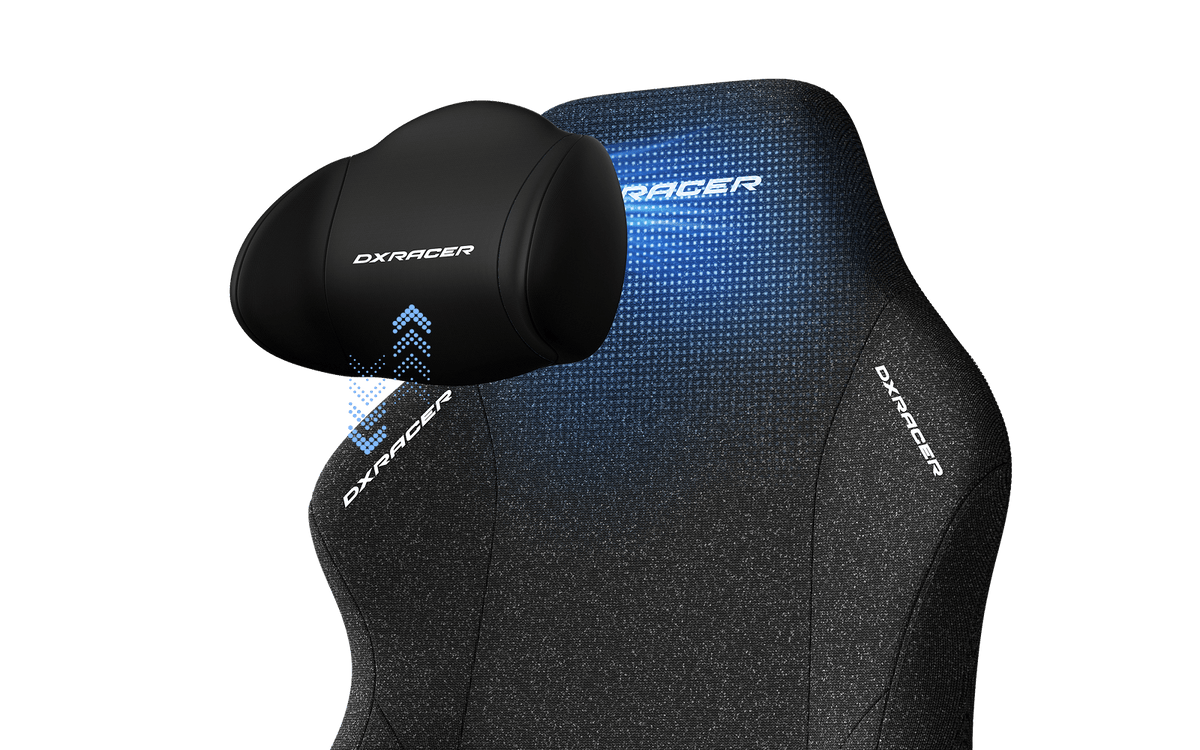 DXRacer TANK XXL woven fabric gaming chair - Black - magnetic headrest detail