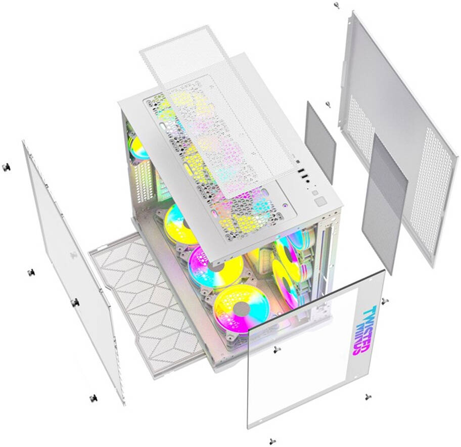 Twisted Minds Bullet-07 Mid Tempered Glass Mid Tower ATX Gaming PC Case, Pre Installed 4x 120mm ARGB Fans, Up to 360mm AIO, 3.5″ HDD* 2+2.5″ SSD* 2 Dr