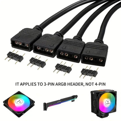 5V 3Pin Addressable RGB 1 To 4 Splitter Cable, Y-Shaped Fan And Pc Led Strip Extension Cable, LED Strip And ARGB Fan Connector, Equipped With 4 Male Pins, ARGB Wiring & Connecting Gamers Point 5.000 