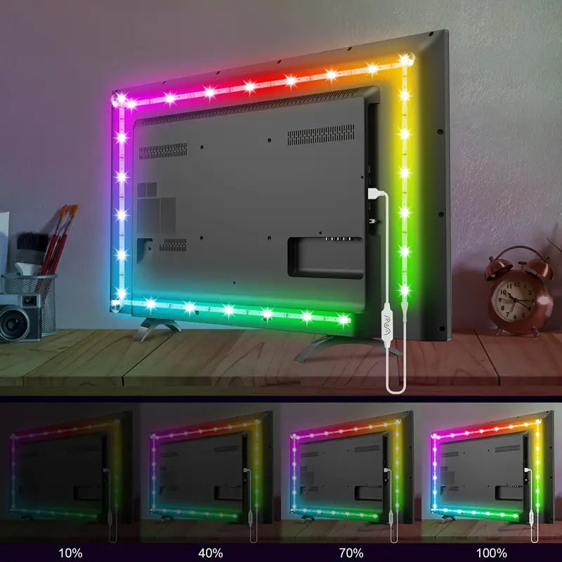 LED Light With ICRGB, TV Background Light, With APP And 3-key Controller, DIY Multi-mode Dimming, Music Synchronization, Suitable For Creating Atmosphere On PC, TV, Bedroom, Dining Room, Living Room, Gaming Room, Bar, Party, Etc.Including 99.97cm-10.0mete Smart Lighting Gamers Point 7.000 9.8F