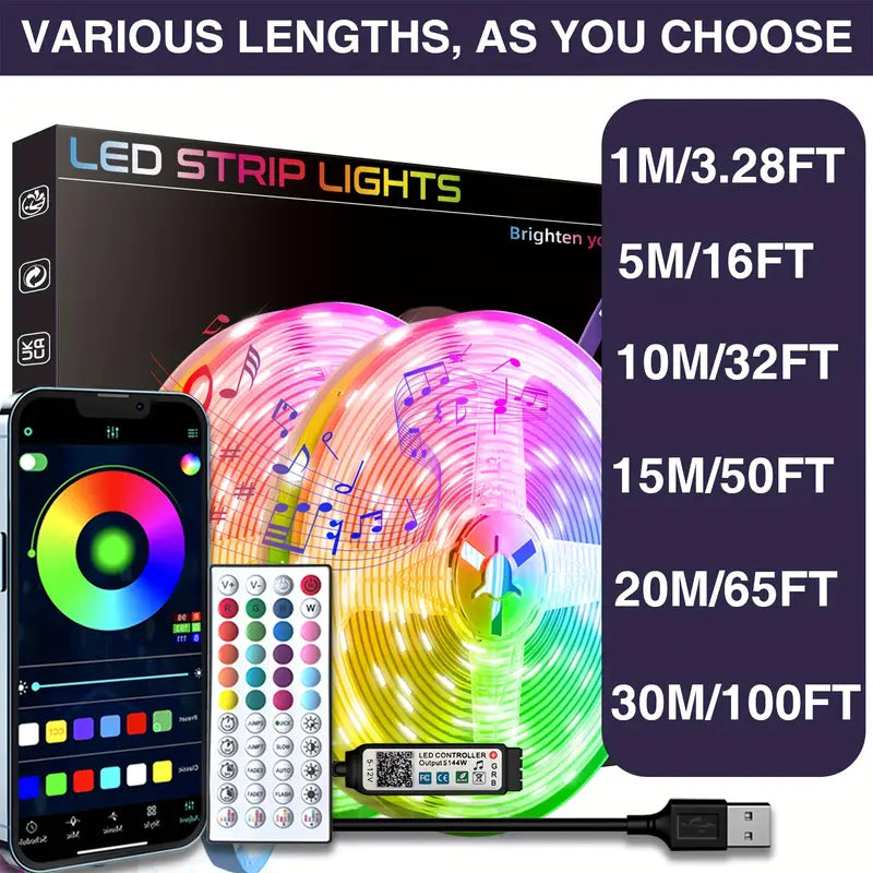 LED Lights For Bedroom, 4.88meter-30.48meter Smart APP Control Music Sync Color Changing Strip Lights With Remote And Timing, for Room Home Party Decoration Commercial Lighting Gamers Point 9.000 