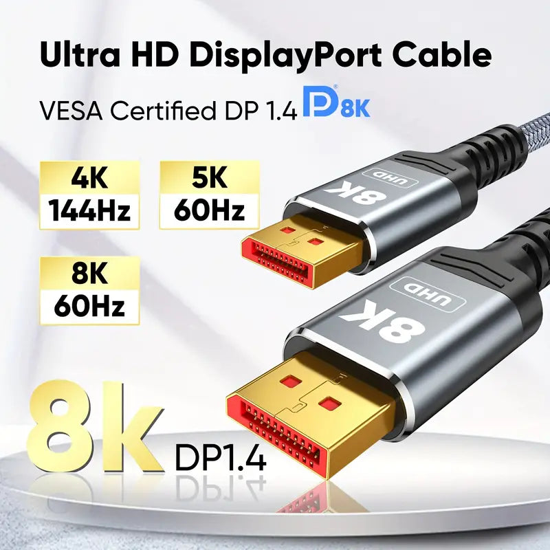 VESA Certified DisplayPort Cable 1.4, 8K DP Cable 201.17cm (8K@60Hz, 4K@144Hz, 2K@240Hz) HBR3 Support 32.4Gbps, HDCP 2.2, HDR10 FreeSync G-Sync For Gaming Monitor 3090 Graphics PC (Grey) (100.58cm/201.17cm/3.05meter) Cables & Interconnects Gamers Point 9.000 