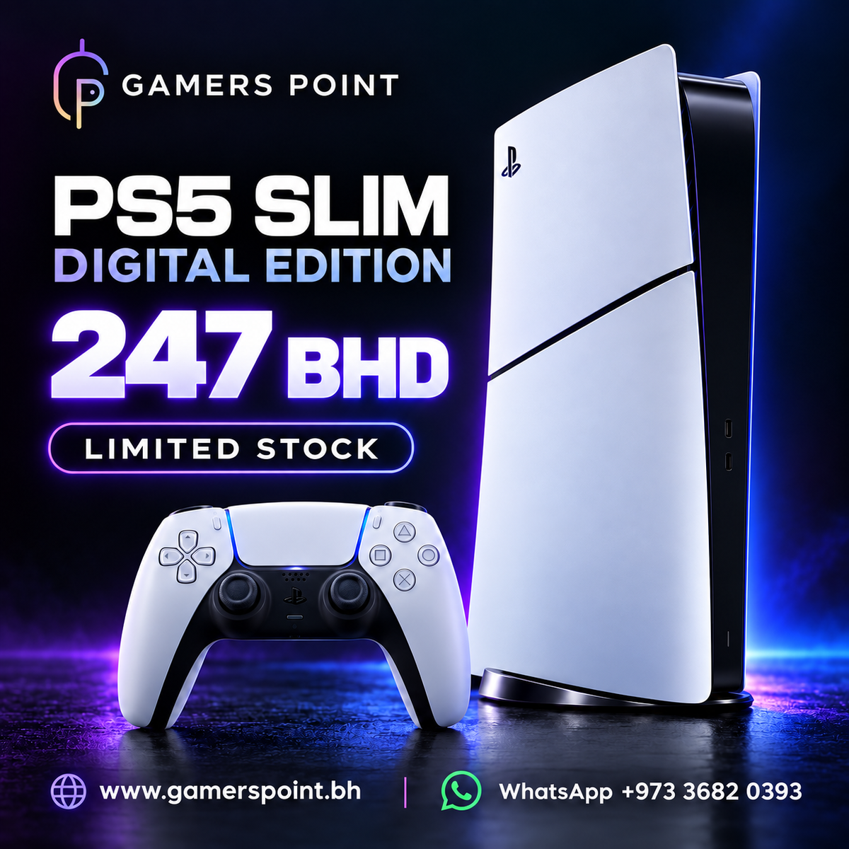 PS5 Slim Digital Edition 247 BHD Limited Stock Gamers Point Bahrain