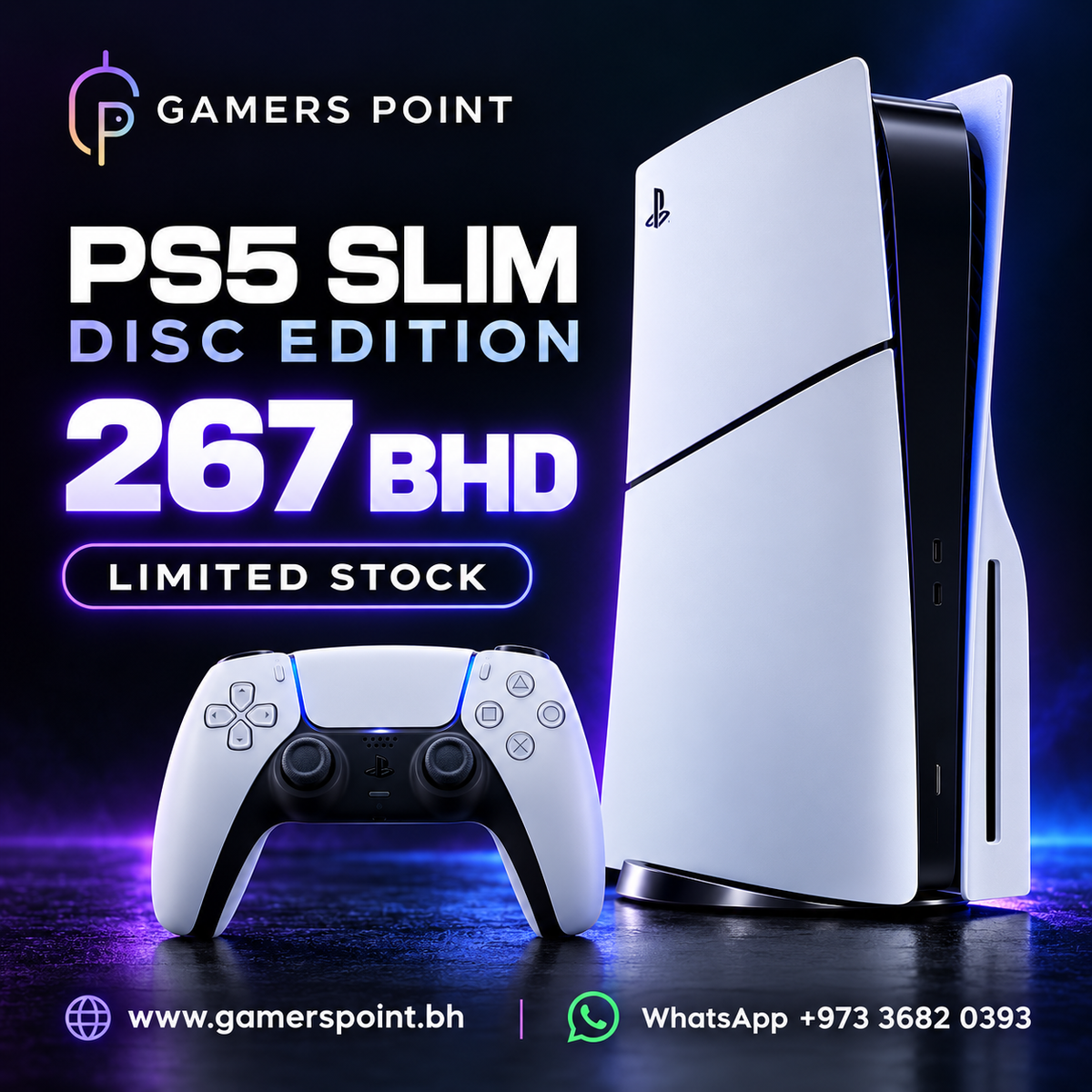 PS5 Slim Disc Edition 267 BHD Limited Stock Gamers Point Bahrain