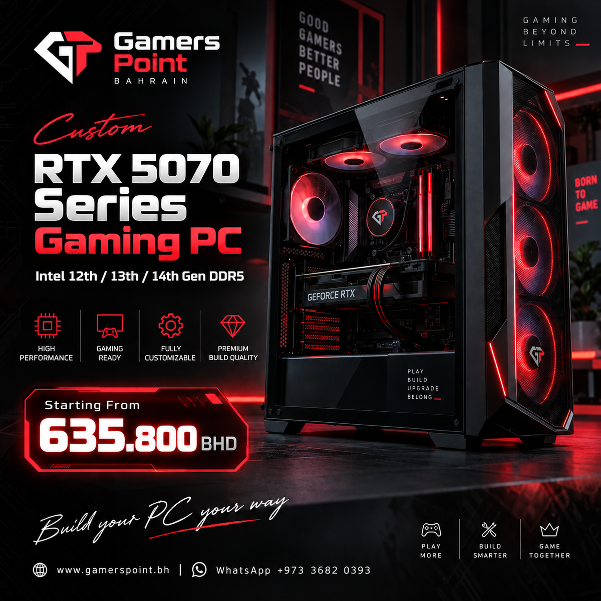 Gamers Point Custom RTX 5070 Series Gaming PC - Intel 12th 13th 14th Gen DDR5