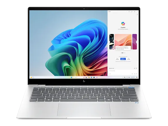 HP OmniBook X 14-fe series Glacier Silver — official HP chassis reference; regional configuration and keyboard may vary.