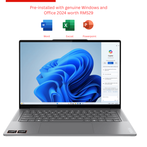 Lenovo Yoga Pro 7 14ASP9 83HN0015MJ 14.5” 2.8K Laptop Luna Grey ( Ryzen AI 9 365, 32GB, 1TB SSD, ATI, W11, HS ) | reference image (publishing rights pending)
