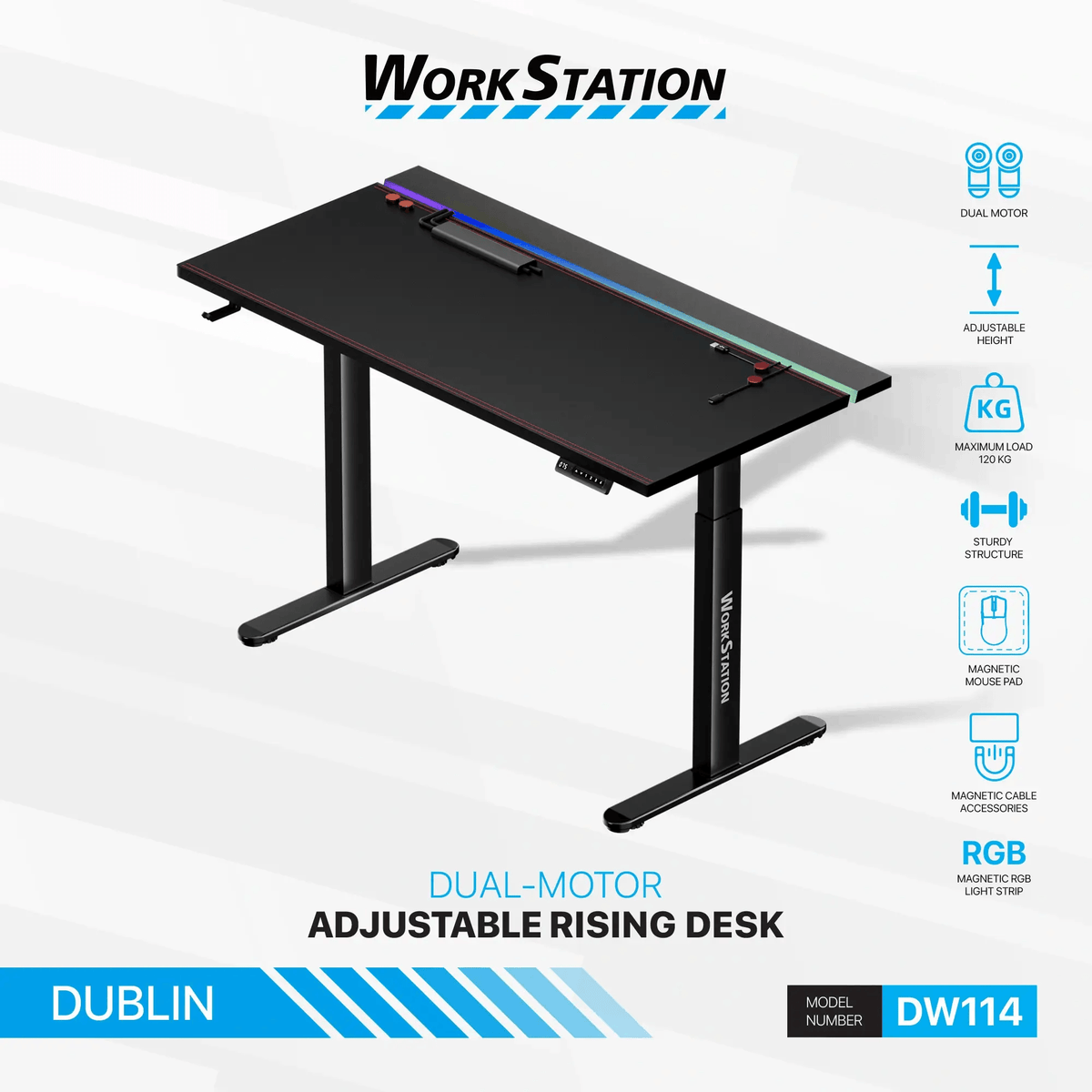FANTECH DW114 DUBLIN Workstation Dual Motor Adjustable Rising Magnetic Desk | supplier reference image; publishing permission pending