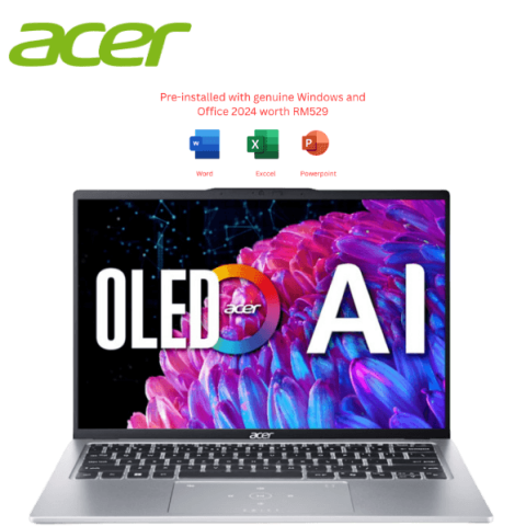 Acer Swift GO 14 SFG14-73-9249 14″ 2.8K OLED Laptop Pure Silver ( CU9-185H, 16GB, 1TB, Intel Arc, W11, HS+M365 ) (supplier reference; image rights pending)