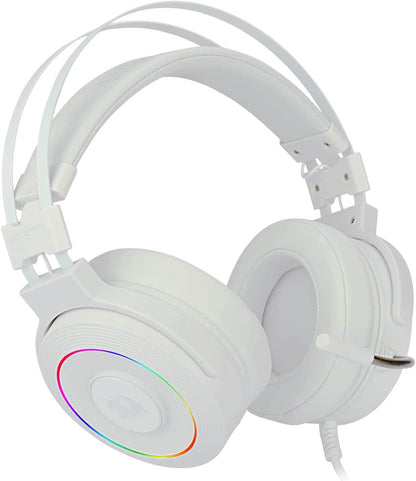 Redragon H320W Lamia 2 Lunar White Gaming Headset with 7.1 Surround Sound, Volume Control, Noise Cancelling, RGB Light, Stand, Over Ear Wired Headphone, with Mic for PC, PS4 Redragon Gaming Headphones Gamers Point 28.000 