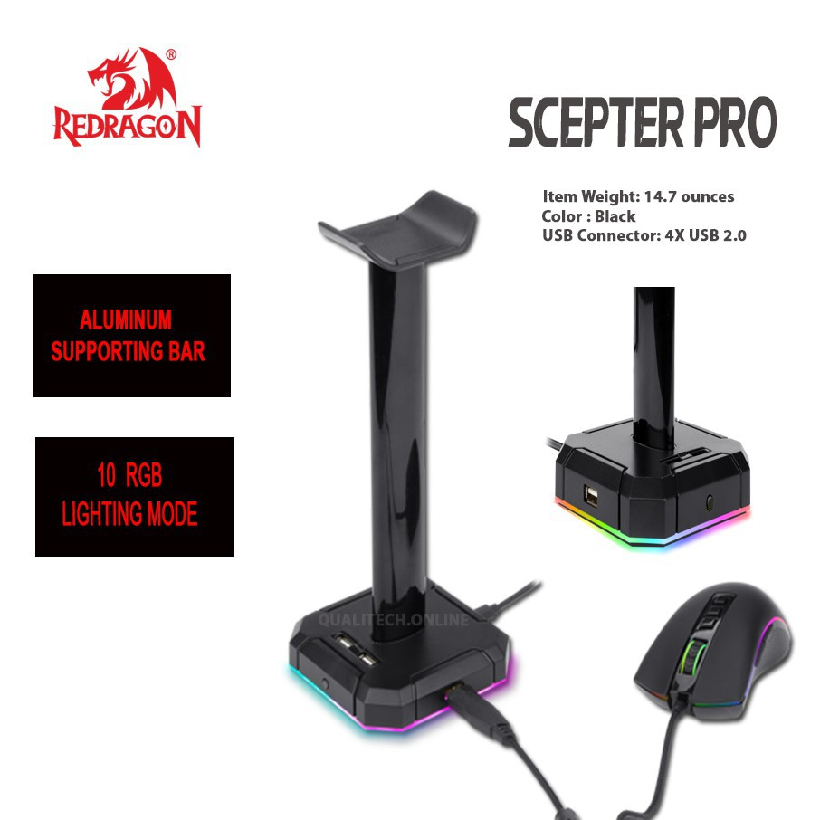 Redragon HA300 Scepter Pro Headset Stand RGB Backlit Gaming Headphone Stand with Supporting Bar STAND Gamers Point 11.000 