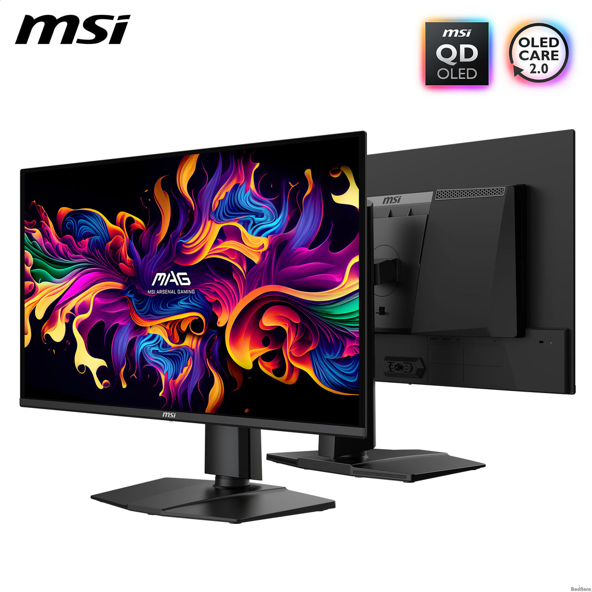 MSI MAG 274QP QD-OLED X24 27-inch WQHD 240Hz gaming monitor front and rear view
