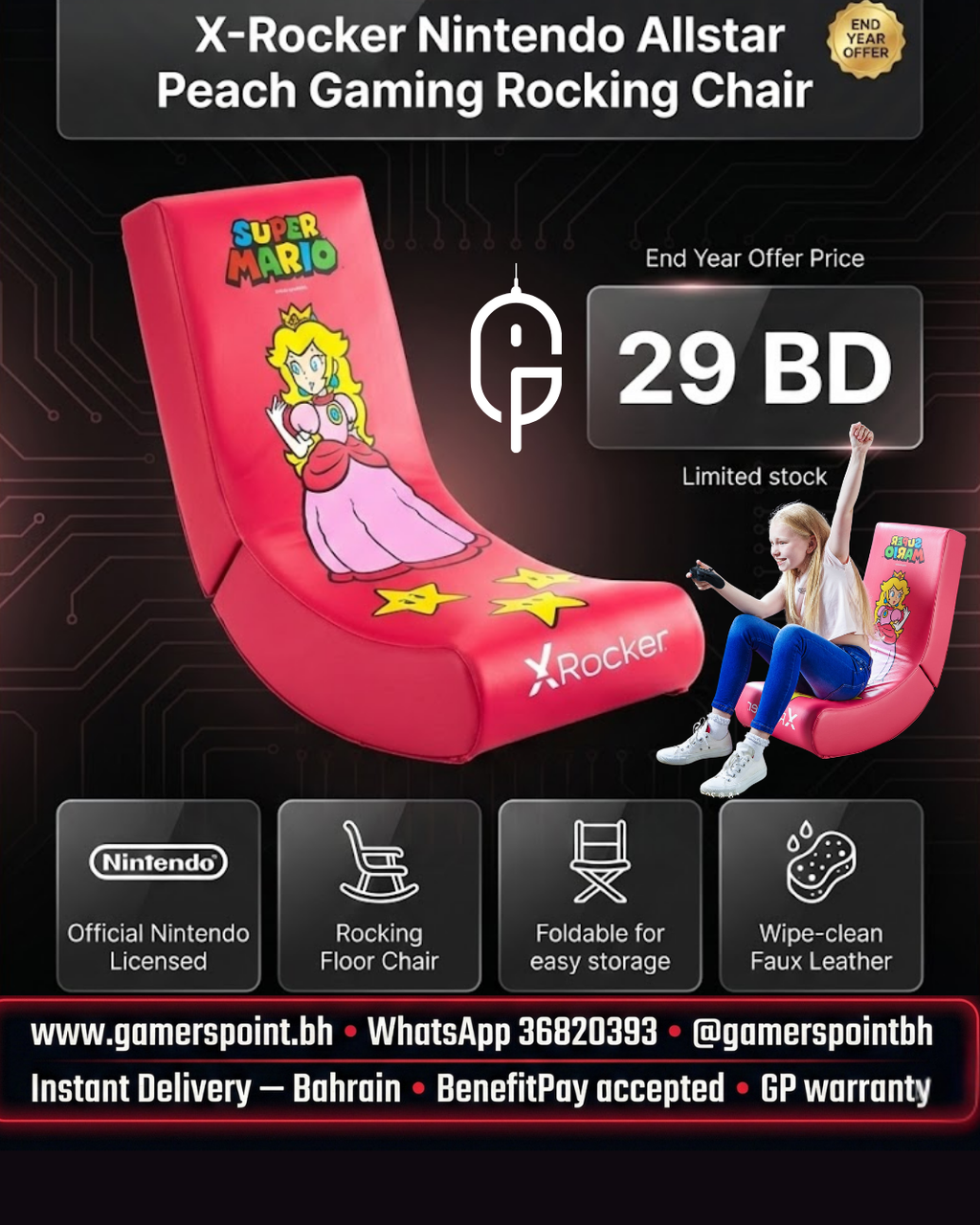 X-Rocker Nintendo Allstar Peach Gaming Rocking Chair-2020097 Gamers point Bahrain