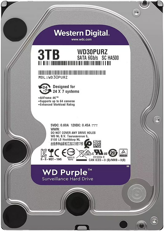 WD Purple 3TB Internal Hard Drive 256MB 5400 RPM Surveillance HDD 3.5" WD33PURZ