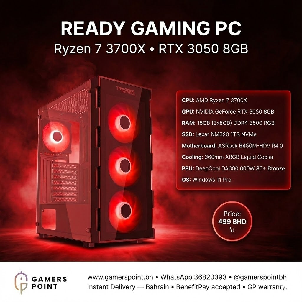 Ready Gaming PC Ryzen 7 3700X + RTX 3050 8GB | Gamers Point Bahrain