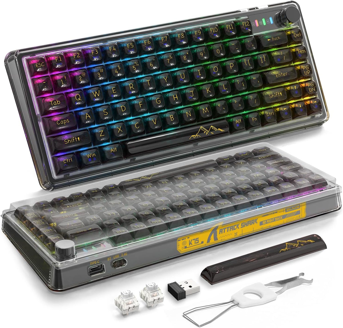 Attack Shark K75 81-Key RGB Transparent Wireless Gaming Keyboard Black - Gamers Point Bahrain