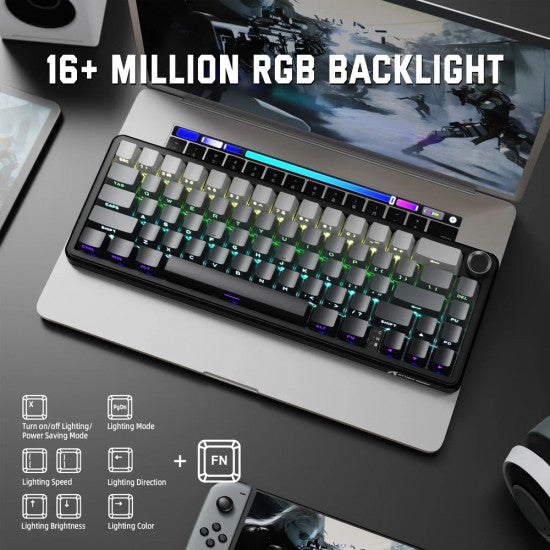 Attack Shark X66 RGB English Arabic Strawberry Switch Tri-Mode Keyboard Moonlight