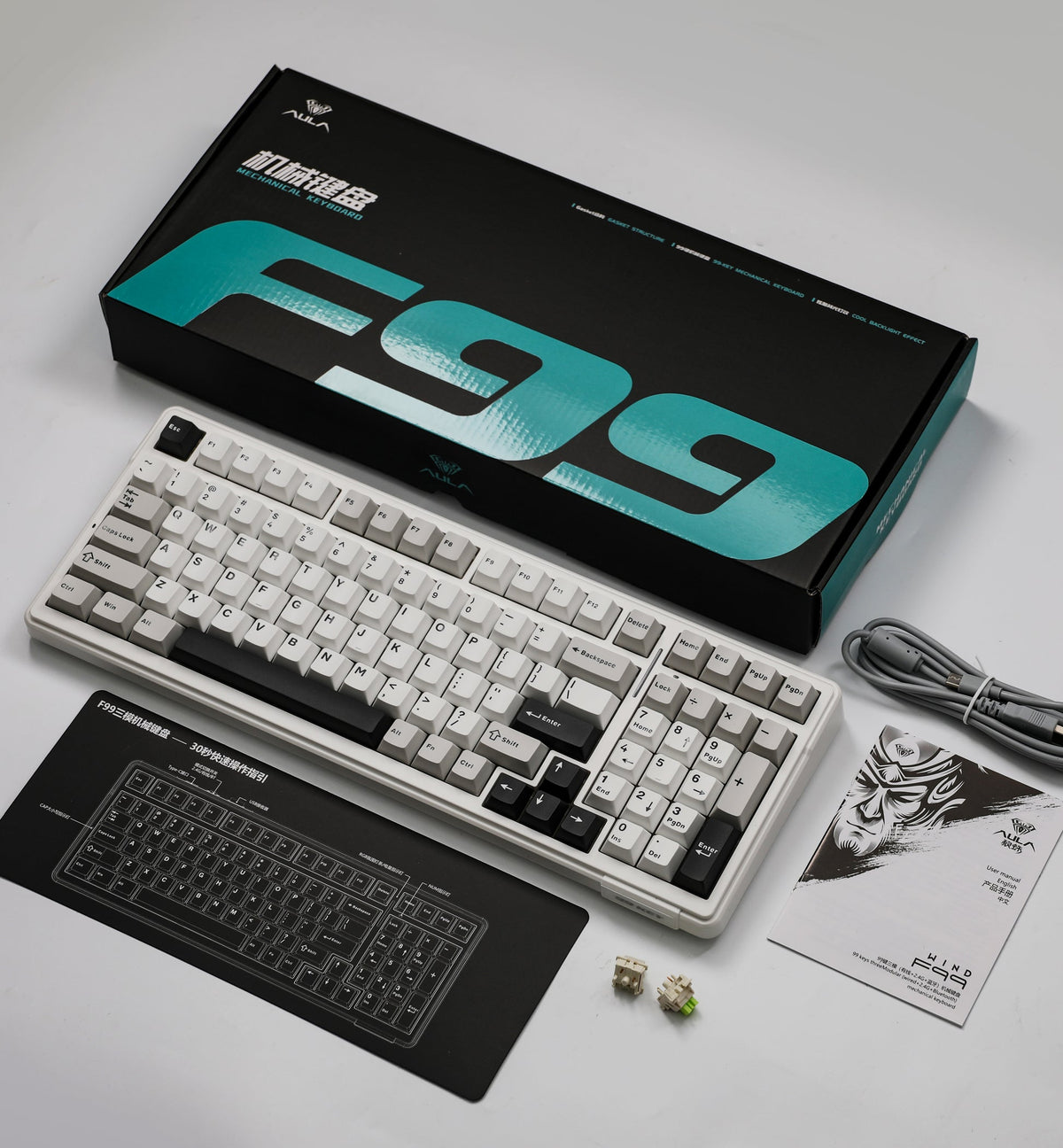 AULA F99 Wireless Tri-Mode Mechanical Keyboard Grey White Dark Grey