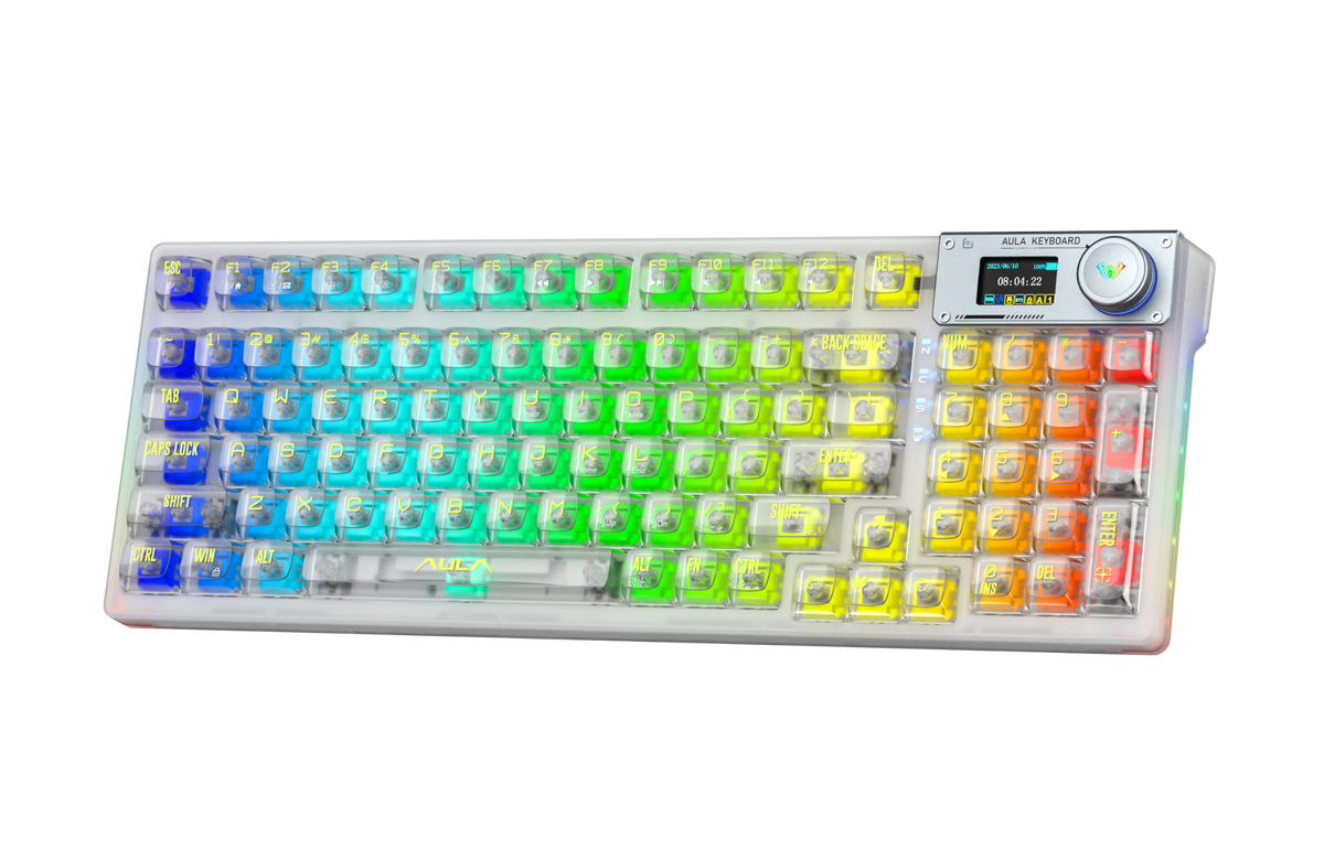 AULA F98 Pro Wireless Mechanical Keyboard Crystal Switch Transparent Keycaps White
