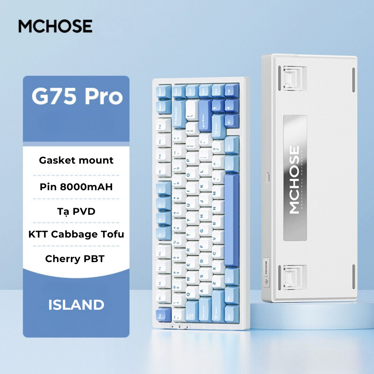 MCHOSE G75 Pro 75% Wireless Mechanical Keyboard Blue Cabbage Tofu Switch