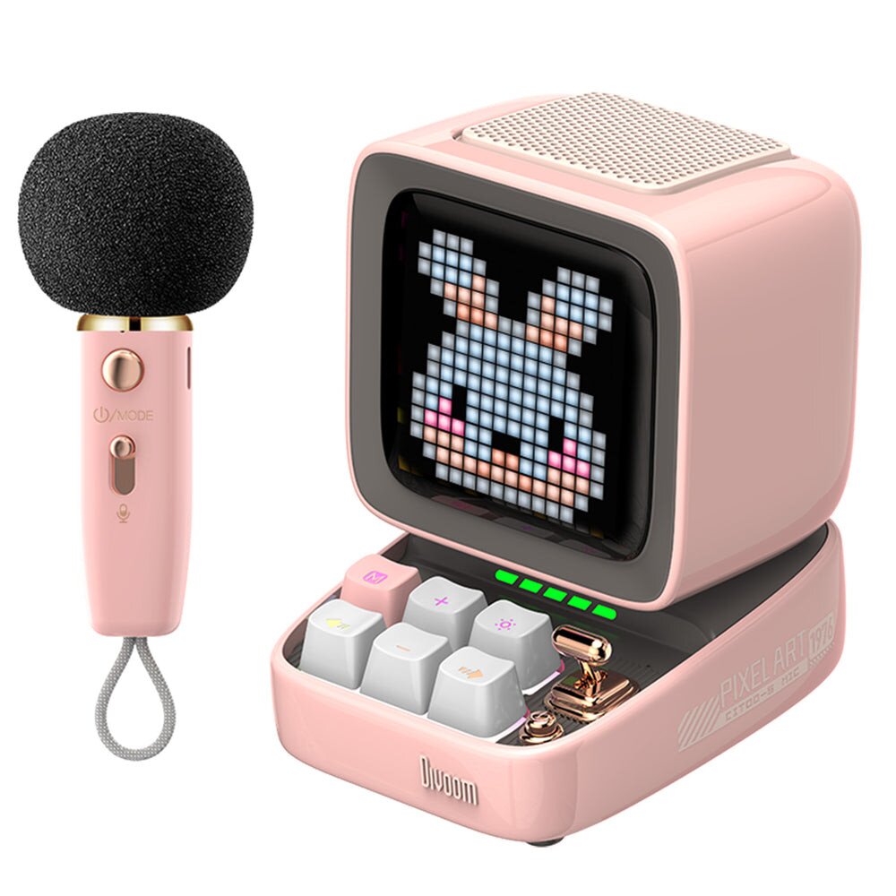 Divoom Ditoo-Mic Retro Pixel Art Bluetooth Karaoke Speaker - Pink