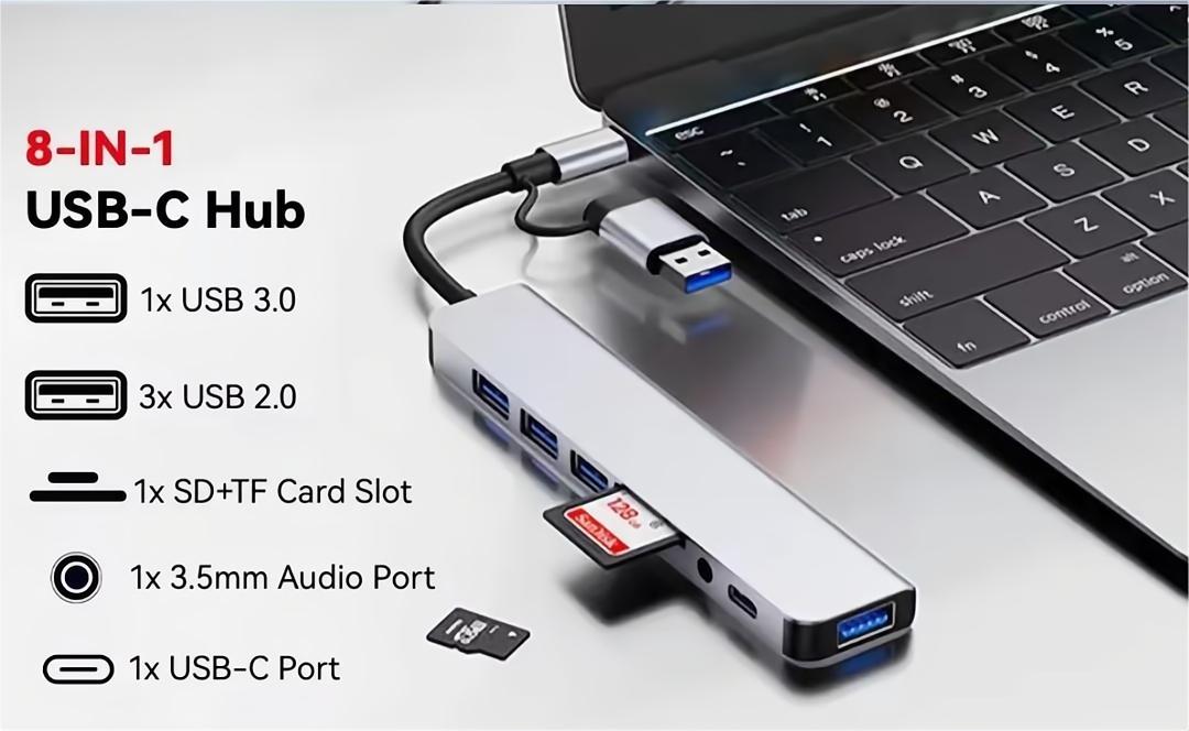 8-in-1 USB-C Hub with SD/TF and Audio Jack